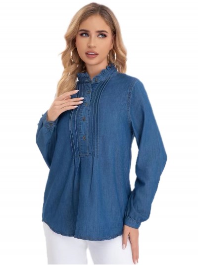 Pleated denim blouse azul (S-XXL)