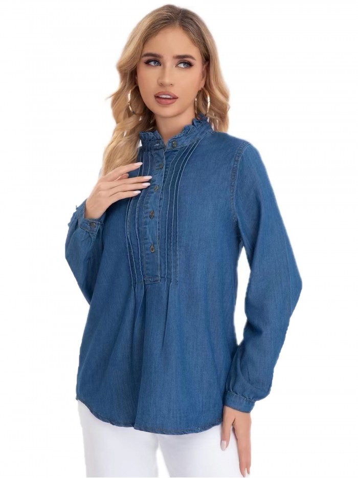 Blusa denim pliegues azul (S-XXL)