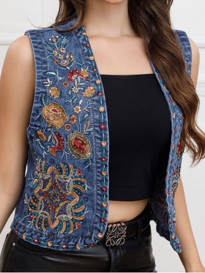 Embroidered denim waistcoat azul (S-M-L)