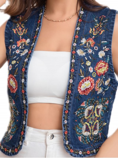 Embroidered denim waistcoat azul (S-M-L)