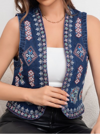 Embroidered denim waistcoat azul (S-M-L)