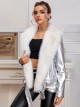 Metallic thread faux leather biker jacket silver (S/M-M/L)