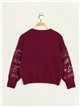 Slogan sweater with rhinestone purpura