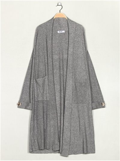 Maxi knit cardigan with pockets gris