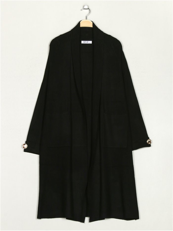 Maxi knit cardigan with pockets negro