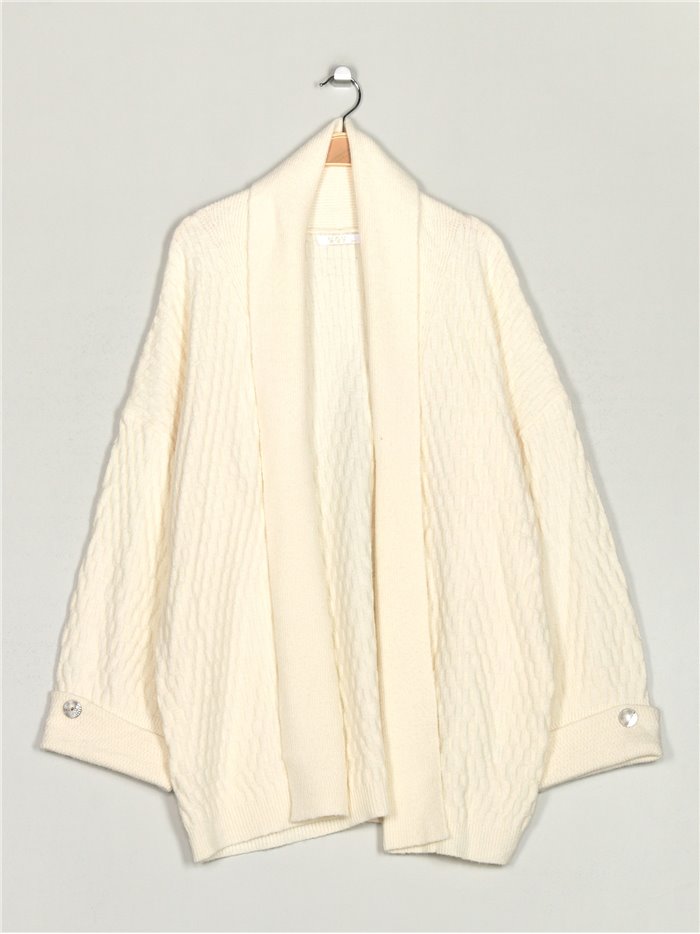 Plus size textured cardigan blanco