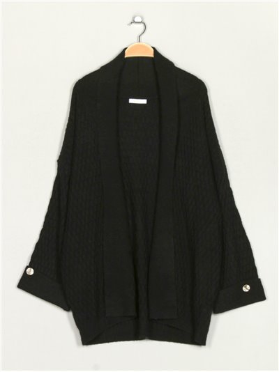 Plus size textured cardigan negro