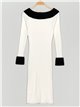 Ribbed dress with rhinestone blanco-negro