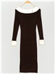 Ribbed dress with rhinestone marron