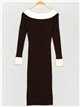 Ribbed dress with rhinestone marron