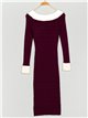 Ribbed dress with rhinestone purpura-blanco