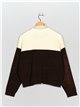 Contrast knit cardigan marron-beis