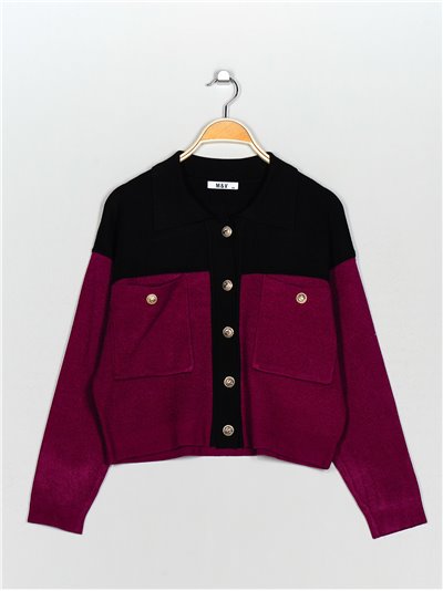 Contrast knit cardigan purpura-negro