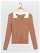 Contrast sweater with rhinestone buttons camel