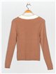 Contrast sweater with rhinestone buttons camel