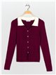 Contrast sweater with rhinestone buttons purpura