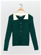 Contrast sweater with rhinestone buttons verde