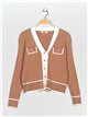 Knit cardigan with rhinestone buttons camel