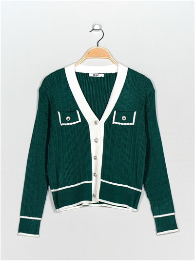 Knit cardigan with rhinestone buttons verde