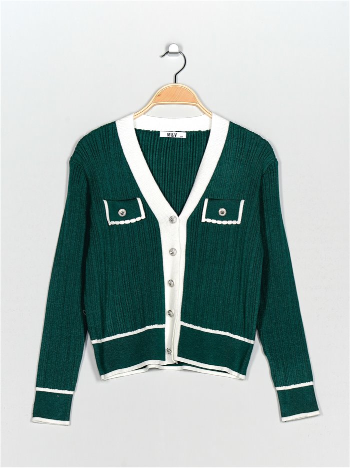 Knit cardigan with rhinestone buttons verde