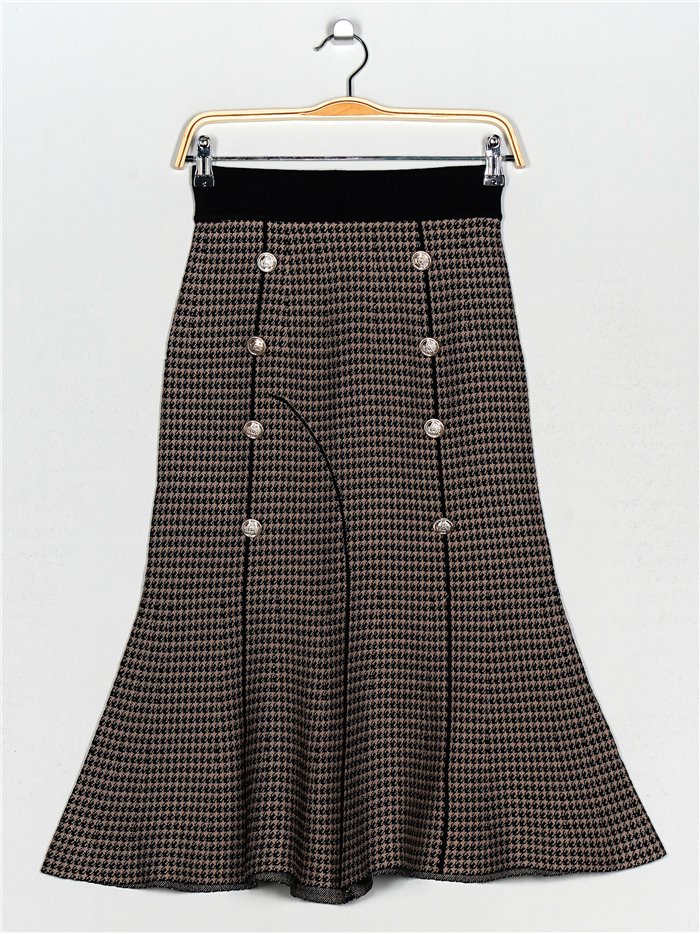 Knit midi skirt with buttons camel