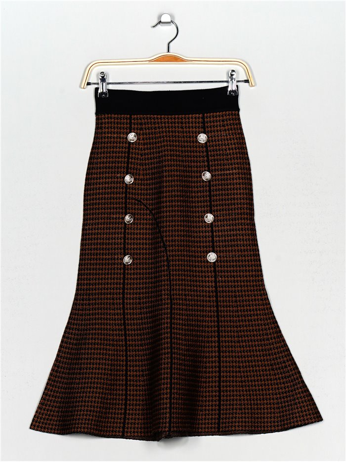 Knit midi skirt with buttons caramel