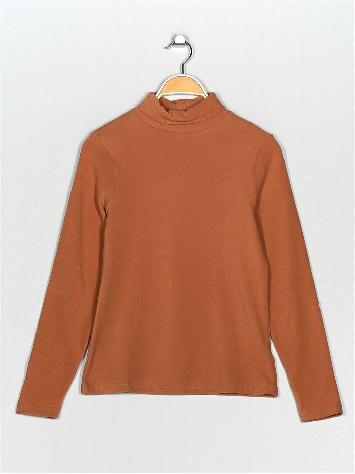 Roll neck fleece t-shirt camel