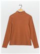 Roll neck fleece t-shirt camel