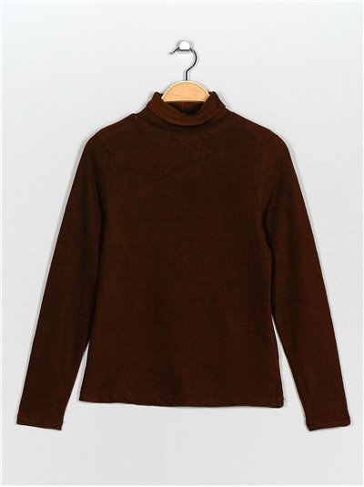 Roll neck fleece t-shirt marron