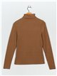 Roll neck ribbed t-shirt camel