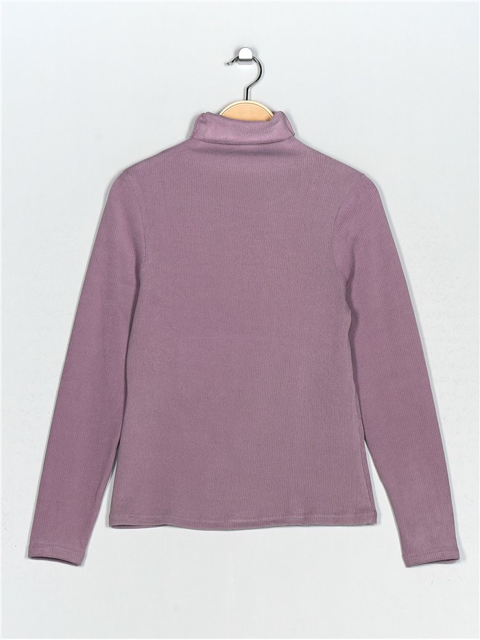 Roll neck ribbed t-shirt morado