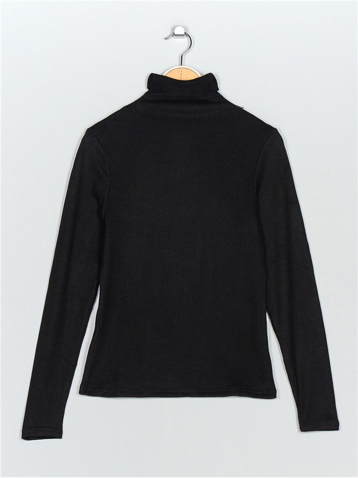 Roll neck ribbed t-shirt negro