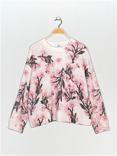 Soft floral sweater blanco