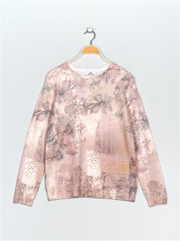 Printed soft sweater beis