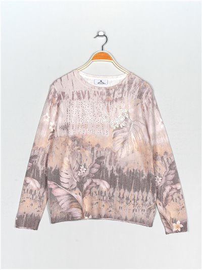 Printed soft sweater camel