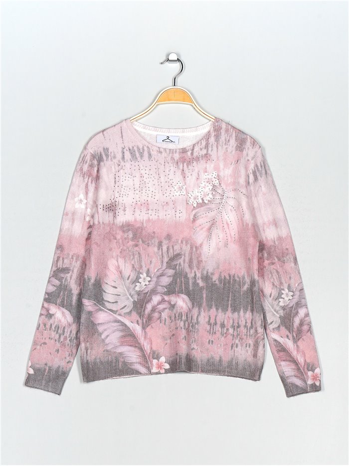 Printed soft sweater rosa