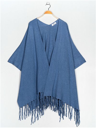 Maxi knit cape with fringing azul