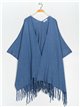 Maxi knit cape with fringing azul