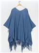 Maxi knit cape with fringing azul