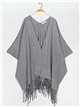 Maxi knit cape with fringing gris