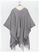 Maxi knit cape with fringing gris