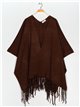 Maxi knit cape with fringing marron