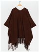 Maxi knit cape with fringing marron