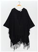 Maxi knit cape with fringing negro