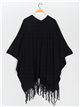 Maxi knit cape with fringing negro