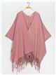 Maxi knit cape with fringing rosa