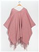 Maxi knit cape with fringing rosa