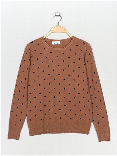 Heart sweater camel