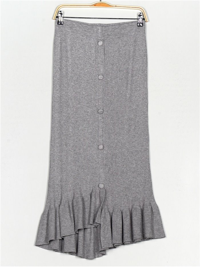 Midi knit skirt with ruffle gris