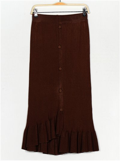 Midi knit skirt with ruffle marron